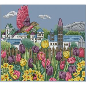 Tulip and bird  cotton cross stitch kit