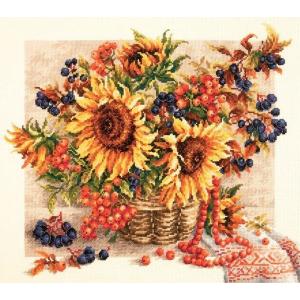 Sunflower in basket cotton cross stitch kit