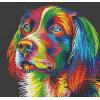 colorful dog in dark cross stitch kit