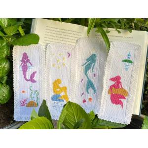 4 Pieces of Mermaid Book Marker Cross Stitch Kits Egyptian Cotton, 100% Cotton 14ct aida with Cotton lace Edge Cross Sti
