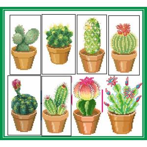 8 Cacti Counted Cross Stitch Kits, Embroidery Kits, Egyptian Cotton Counted Cross Stitch Kits