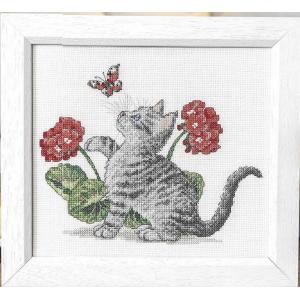 Cat and Butterfly,14 Count,128x100 Stitch,23x18cm Cotton Small Easy cat Cross Stitch kit