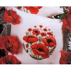 Red Poppies 1, cotton Thread,Cushion case Counted Cross Stitch Kits, Embroidery Kits, 40x40 cm Cushion case Counted Cros